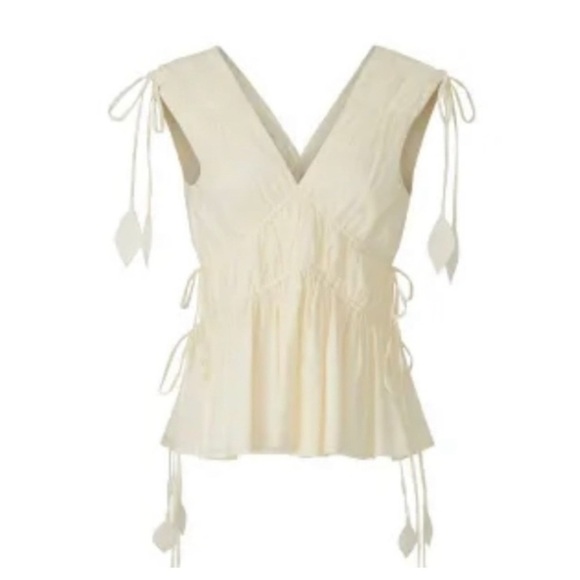 Tory Burch
Sleeveless Smocked Peplum Top COLOR New Ivory size 0 - Picture 8 of 17